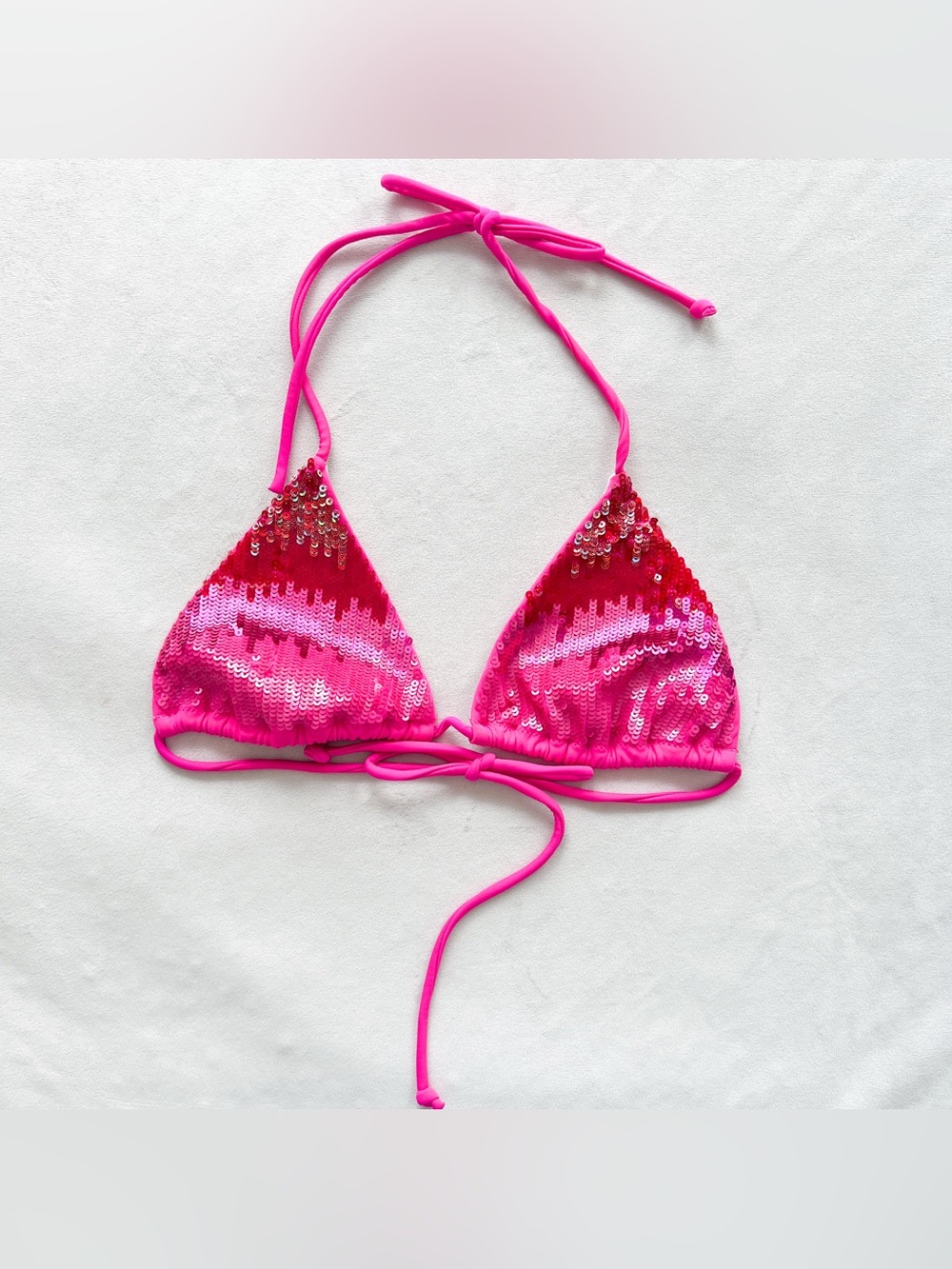 Sequin Triangle Bikini Top - Bright Hot Pink